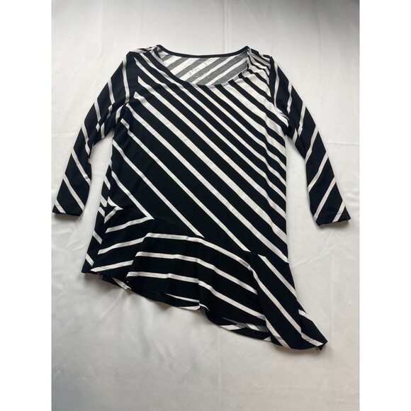 INC International Concepts Tunic Top Womens Large Black White Stripe Asymmetric - Picture 1 of 4